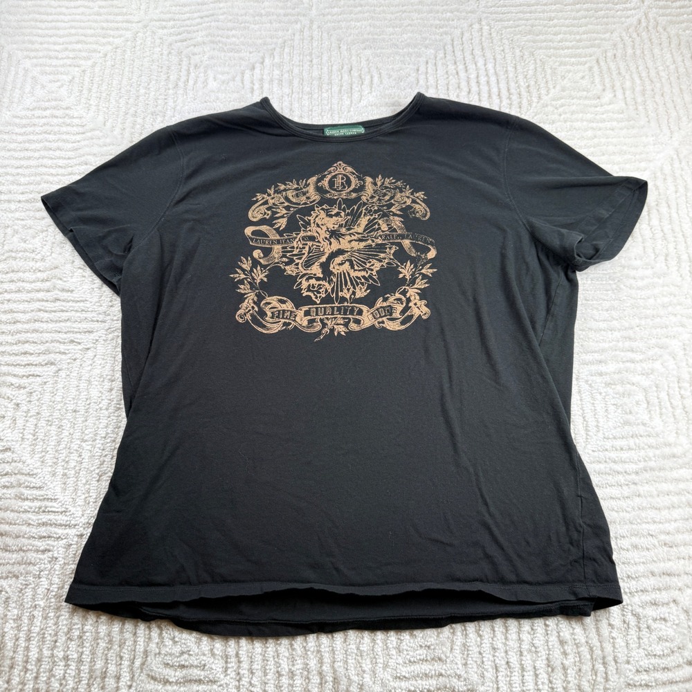 Lauren Jeans Company Ralph Lauren Women's Black Graphic T Shirt XL Crest Y2K